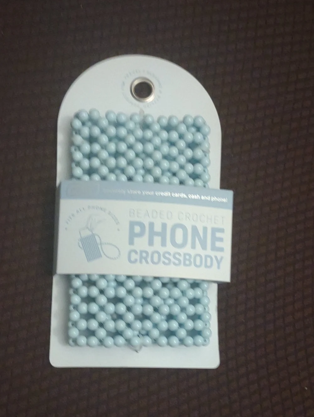 Beaded Crochet Phone Crossbody - Light Blue